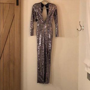 RARE Nasty Gal Longsleeve Silver Sequin Maxi Dress